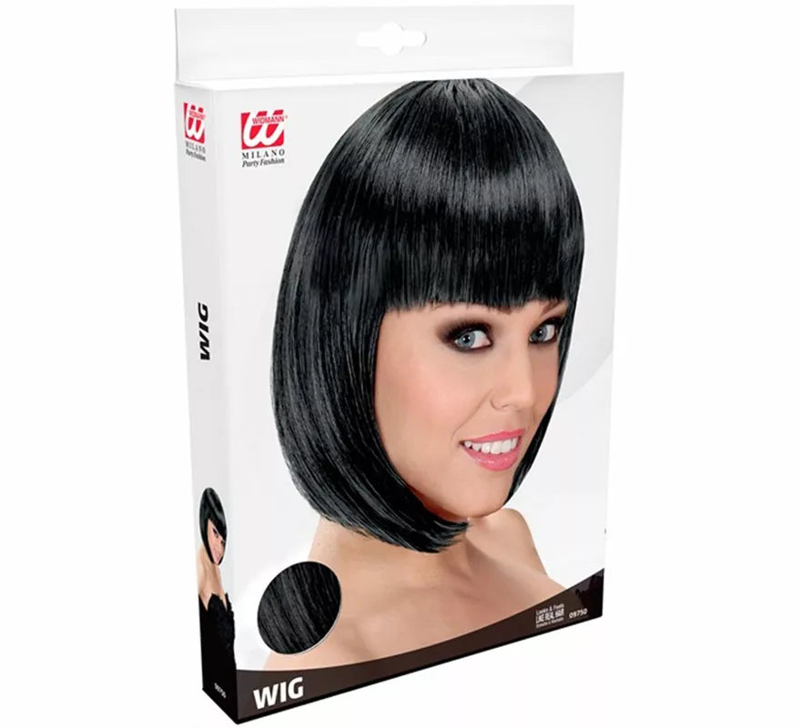 Peluca Corta Bob negra con Flequillo