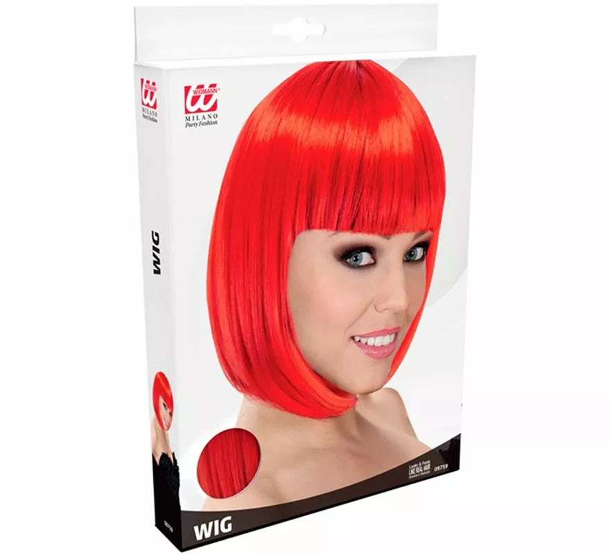 Peluca Corta Bob roja con Flequillo