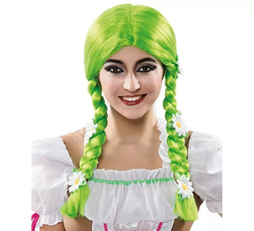 Translation missing: en.Peluca de Bávara Verde con trenzas y flores
