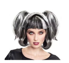 Black and white witch wig with pigtails