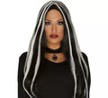 Peluca de Bruja negra con mechas blancas Halloween