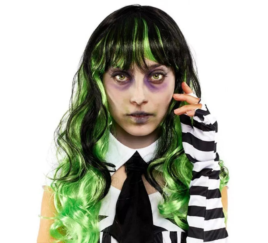 Peluca de Bruja Verde y negro adulto
