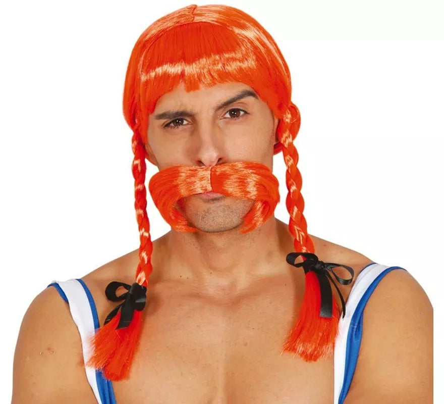 Peluca de Galo forzudo con trenzas y bigote