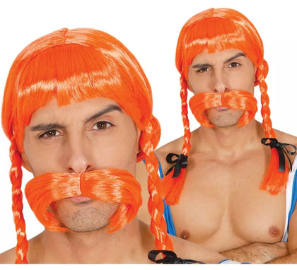 Peluca de Galo forzudo con trenzas y bigote