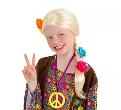 Children's Blonde Flowered Braid Hippie Wig