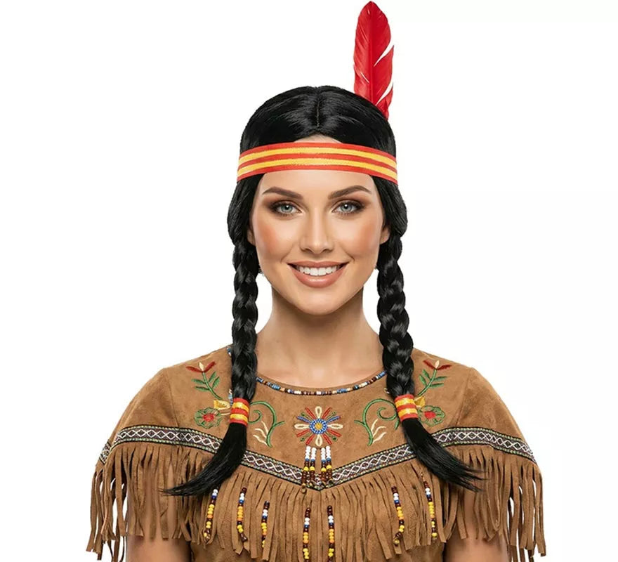 Translation missing: en.Peluca de India con Trenzas y cinta con pluma