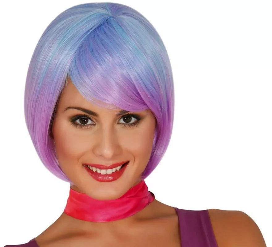 Peluca de media melena azul y morada