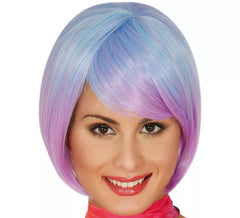 Blue and purple half-length wig