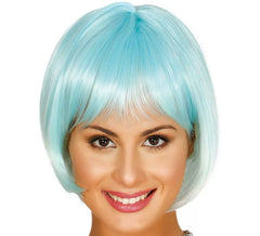 Turquoise and white medium hair wig