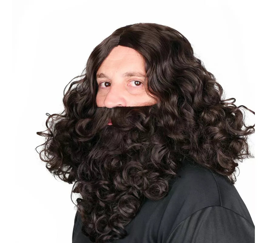 Peluca de Rey Mago con Barba castaño oscuro mate