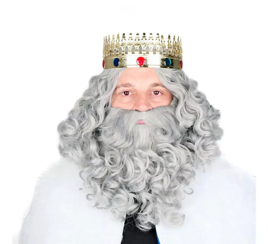 Peluca de Rey Mago con Barba gris mate