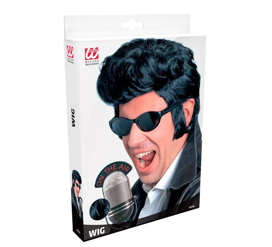 Peluca de Rock and Roll negra adulto