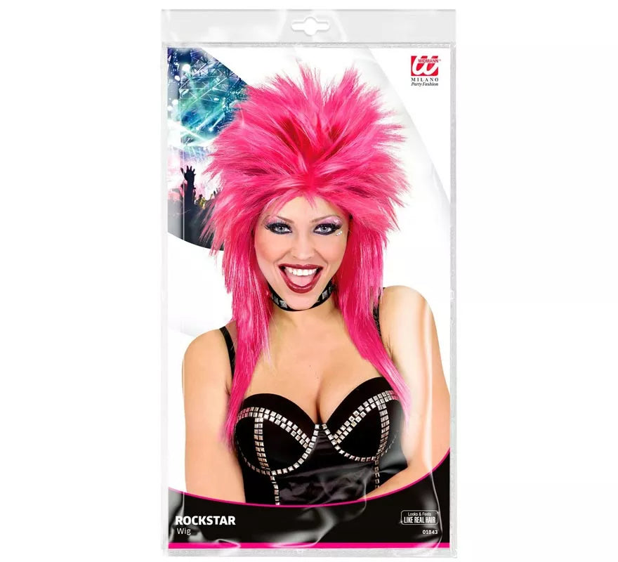 Translation missing: en.Peluca de Rockstar rosa fuerte adulto