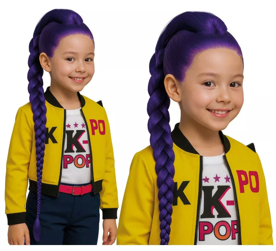 Peluca con trenza lila Cantante K-Pop
