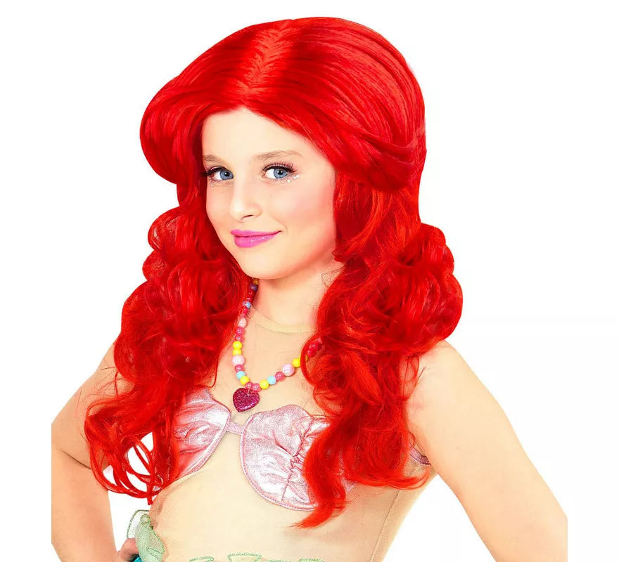 Peluca de Sirena Rojo Intenso Larga Infantil