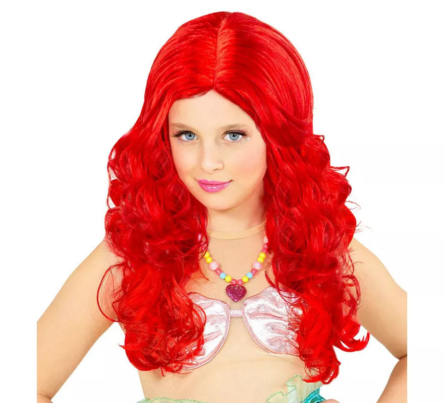 Peluca de Sirena Rojo Intenso Larga Infantil