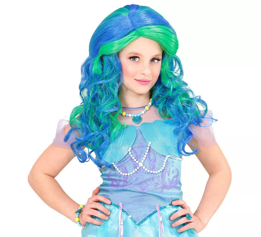 Translation missing: es.Peluca de Sirena Turquesa Esmeralda Larga Infantil