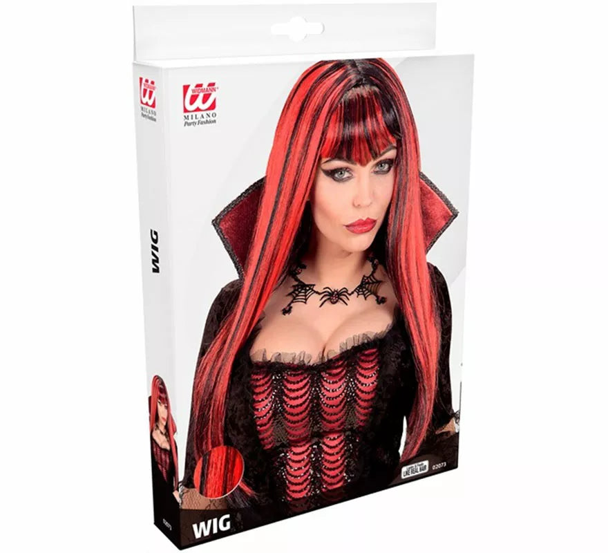 Peluca de Vampiresa roja y negra con Flequillo