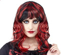 Peluca de Vampiresa rojo y negro con fleco