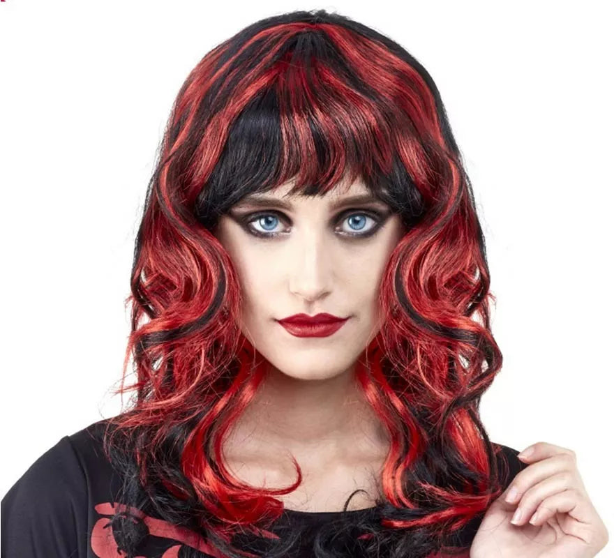 Translation missing: en.Peluca de Vampiresa rojo y negro con fleco