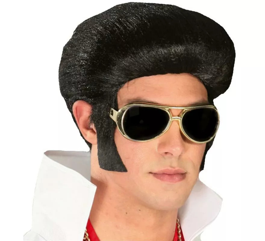 Peluca del Rey de Rock con tupé y patillas