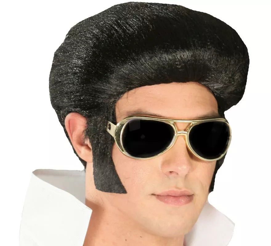 Peluca del Rey de Rock con tupé y patillas
