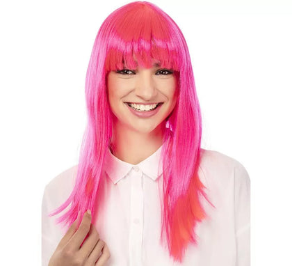 Peluca Fashion Larga con flequillo rosa de 52 cm