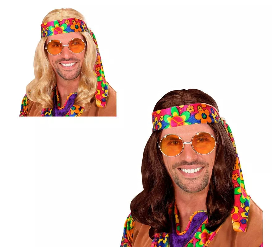 Translation missing: en.Peluca Hippie con Banda en varios colores adulto