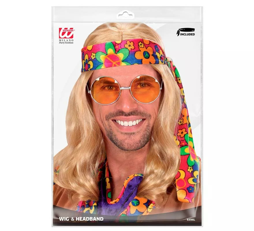 Peluca Hippie con Banda en varios colores adulto