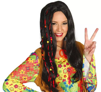Peluca Hippie lisa negra