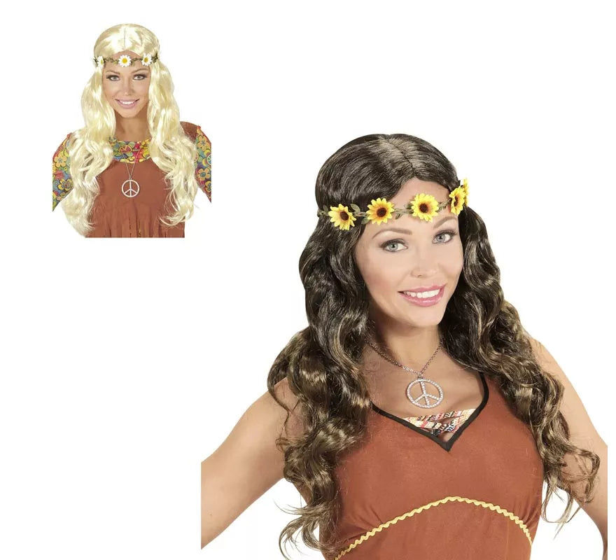 Translation missing: en.Peluca Hippie o Medieval con cinta en varios colores adulto