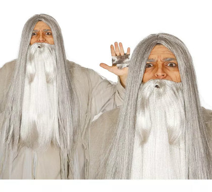 Peluca larga de Bruja o Brujo gris para Halloween