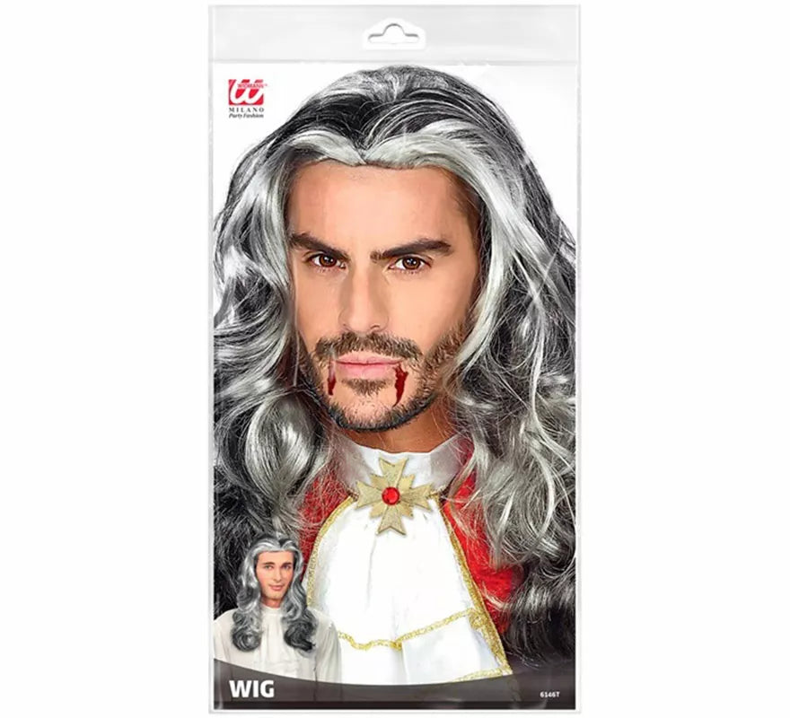 Peluca Larga de Vampiro blanca y negra