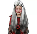 Peluca Larga Lisa de Terror Blanca y Negra Infantil