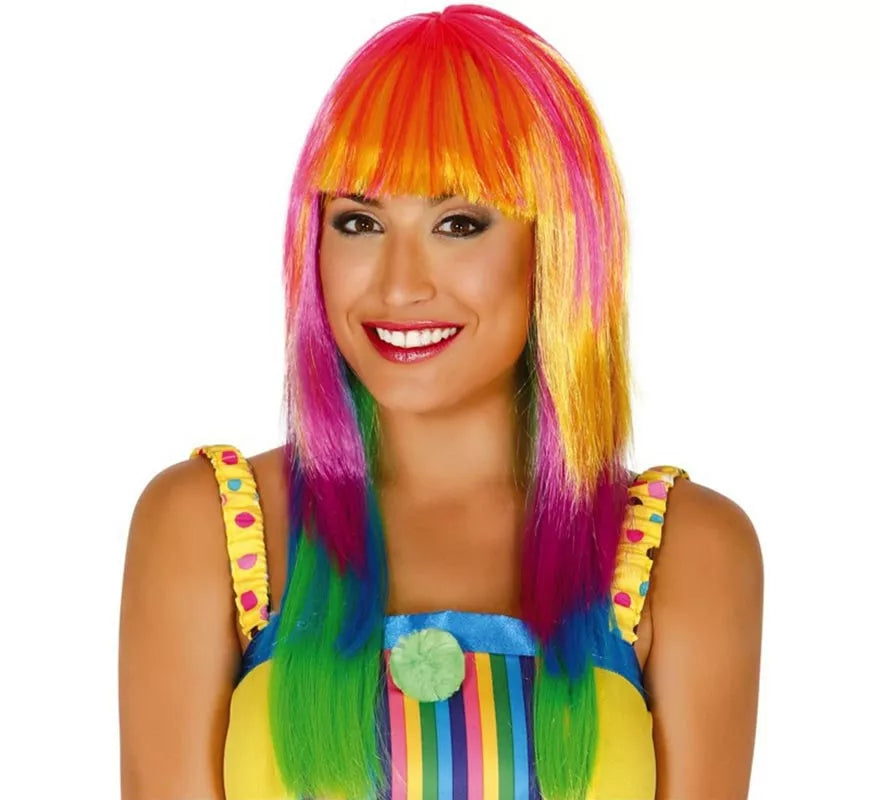 Peluca larga lisa multicolor