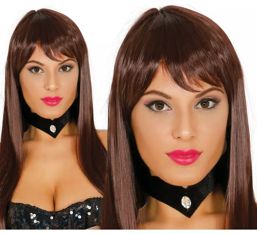 Peluca lisa castaña