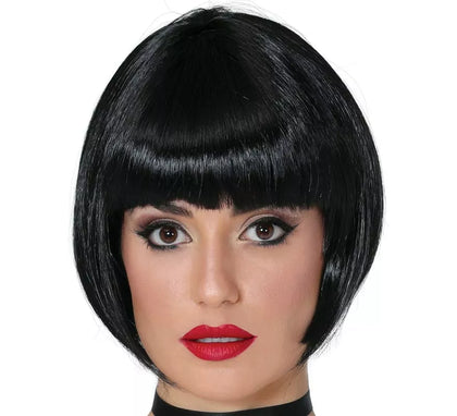 Peluca media melena negra con flequillo