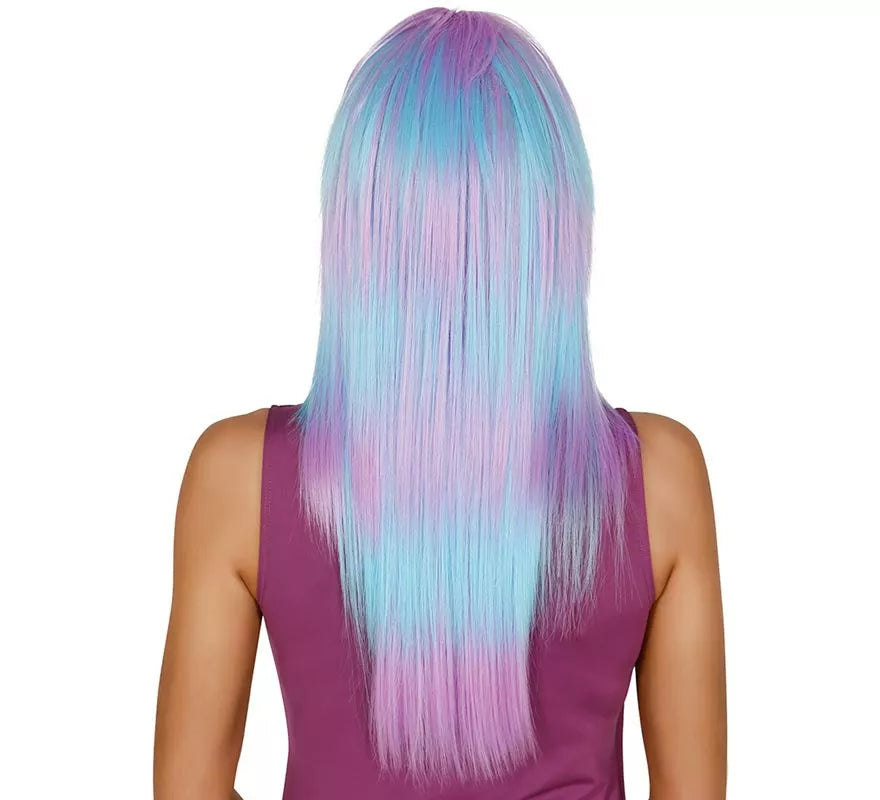 Peluca melena larga lisa azul y morada