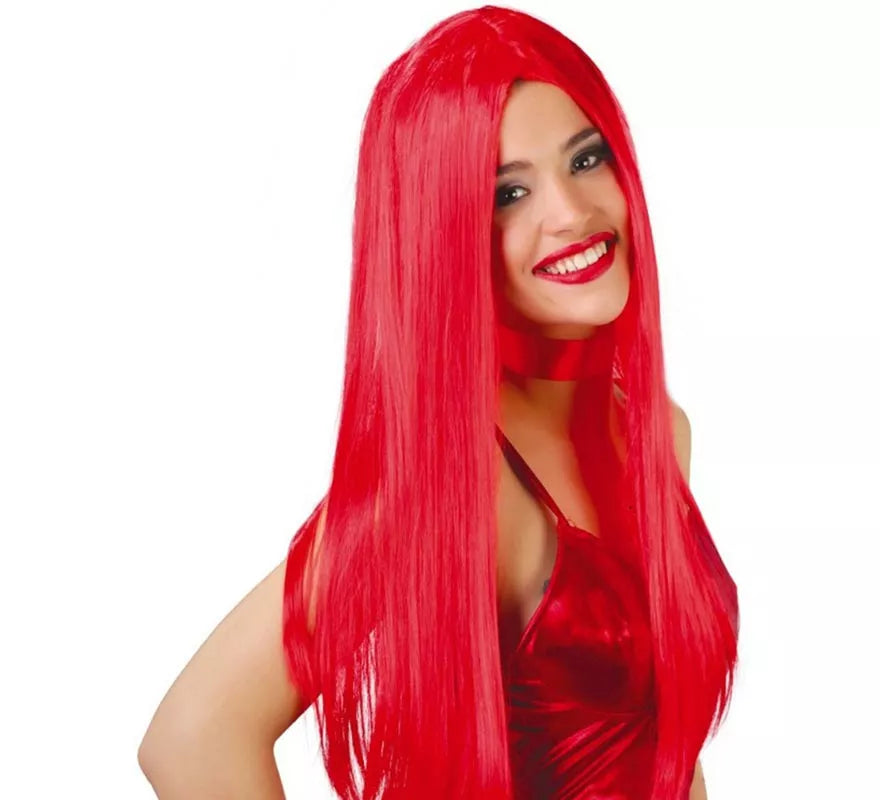 Peluca melena lisa roja de Diablesa para Halloween