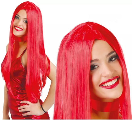 Peluca melena lisa roja de Diablesa para Halloween