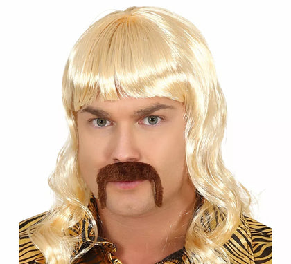 Peluca Melena Rubia de Hombre con Bigote Castaño