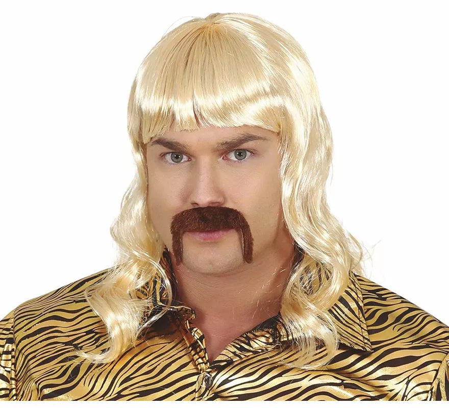 Peluca Melena Rubia de Hombre con Bigote Castaño