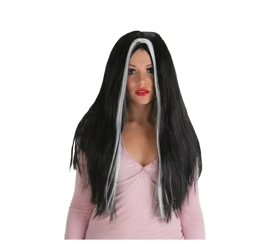 Translation missing: en.Peluca Morgana negra larga con mechas blancas