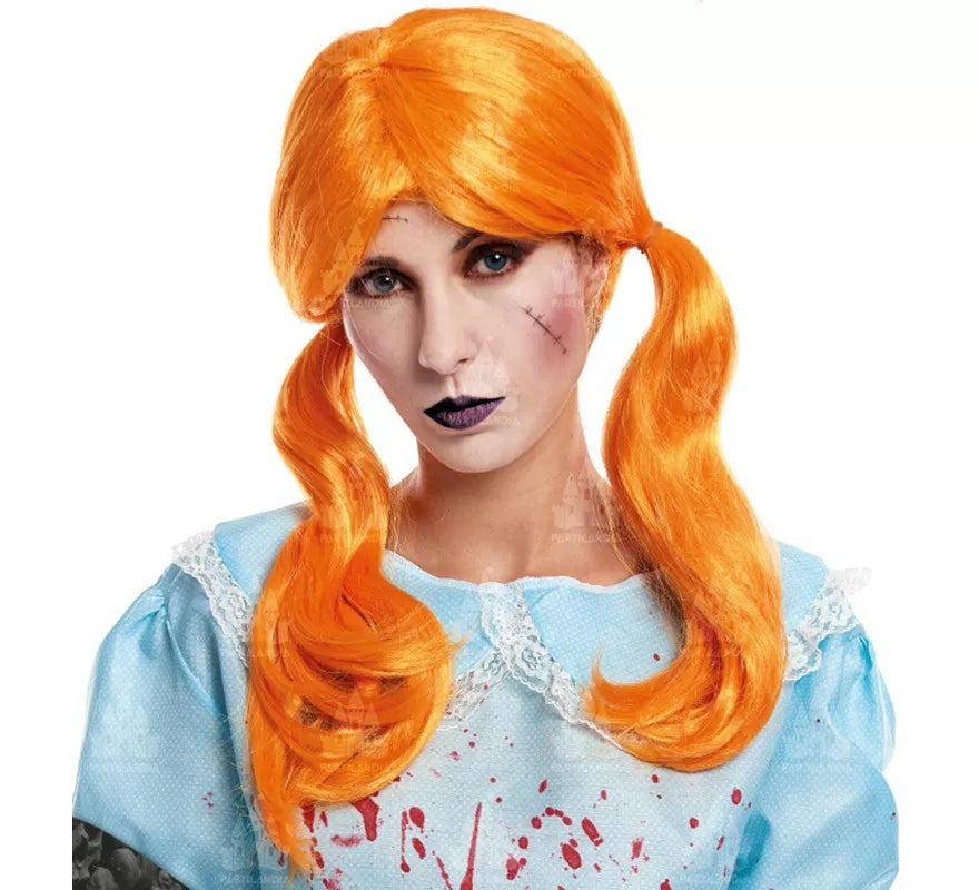 Peluca Naranja con Coletas de Muñeca Diabólica