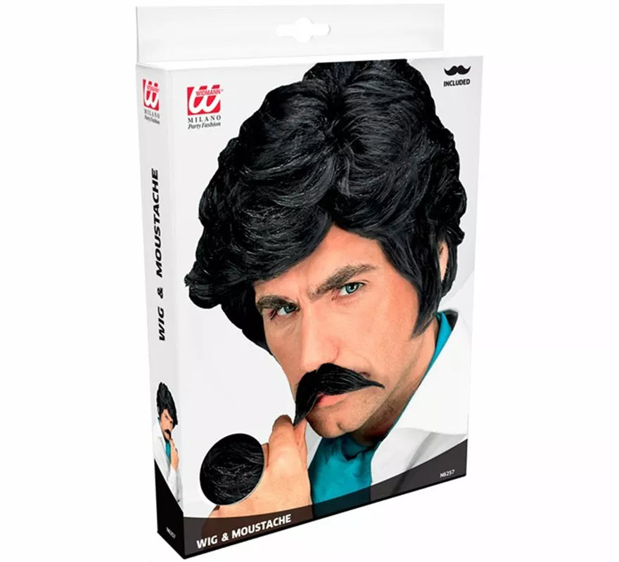 Peluca negra con Bigote Play Boy