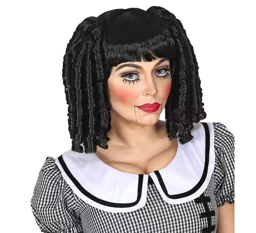 Translation missing: en.Peluca Negra de Muñeca con Tirabuzones