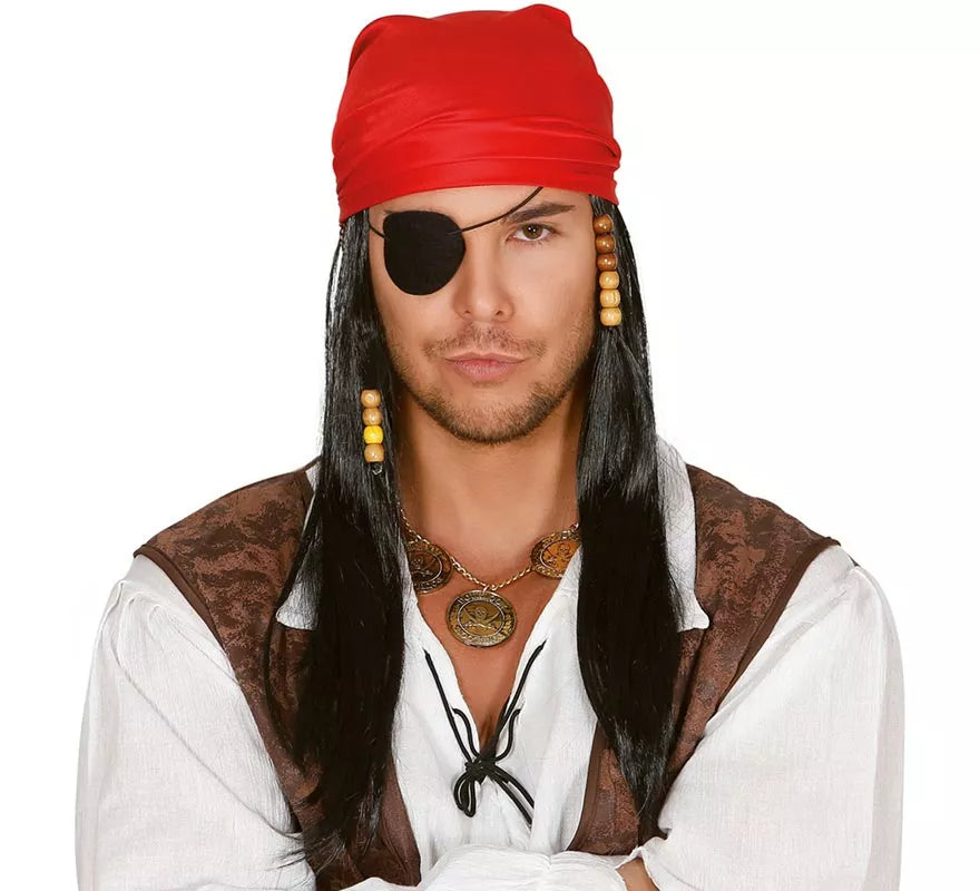 Peluca negra larga y pañuelo Pirata