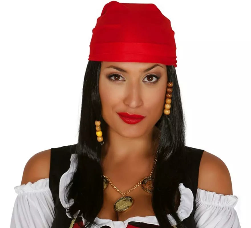 Peluca negra larga y pañuelo Pirata