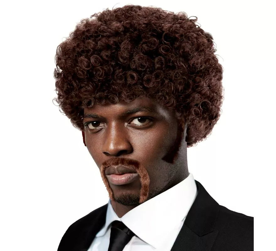 Translation missing: en.Peluca Pulp Fiction Afro con bigotes y patillas