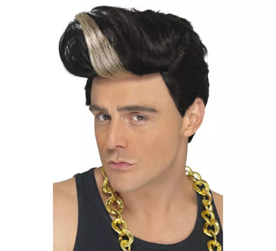 Translation missing: en.Peluca Rap Star de 1990 con tupé y con mecha rubia